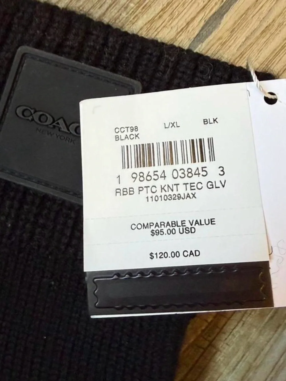 COACH Black Knit Touchscreen Gloves with Logo Patch